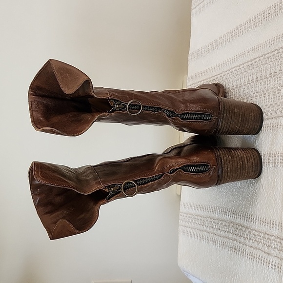 Fiorentini + Baker Brown Leather Chunky Heel Calf Height Boots Women's 36 - Picture 5 of 13